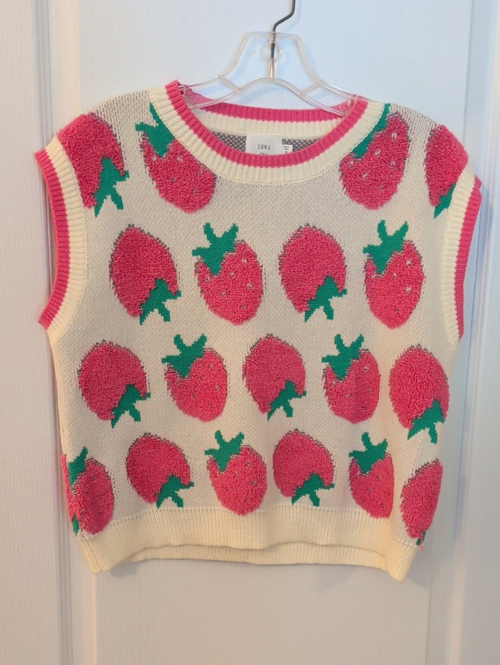 Luna Pink Strawberry Knit Sleeveless Top